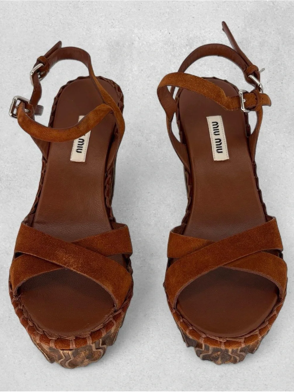 Miu Miu Brown Suede Platform Wedge Sandals